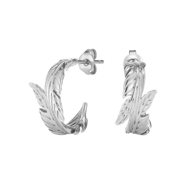 Feather Silver Tone Hoop Earrings